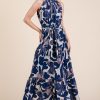 Abstract Halter Neck Tie-Waist Tiered Maxi Dress - Navy Combo