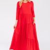 Asymmetric Tiered Midi-Dress - Dk Coral