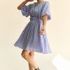 Back Button Puff Sleeve Mini Dress - Lavender