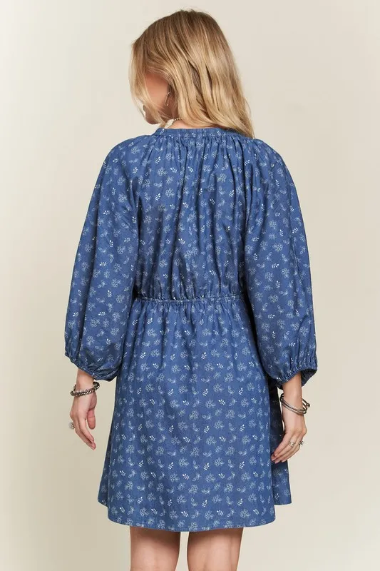 Batwing-Sleeves-Floral-Dress-DenimWhite-3