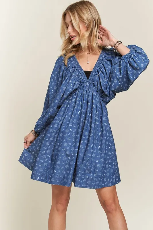 Batwing-Sleeves-Floral-Dress-DenimWhite-4