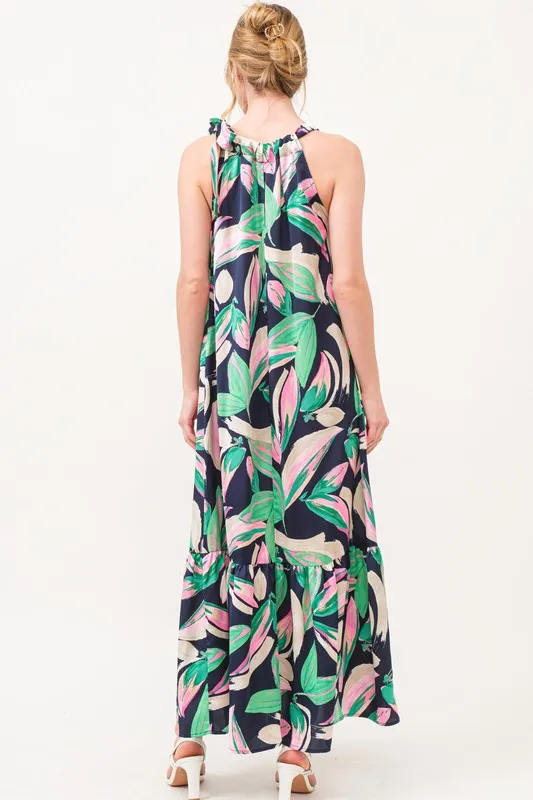 Botanical-Printed-Halterneck-Tiered-Maxi-Dress-Navy-2