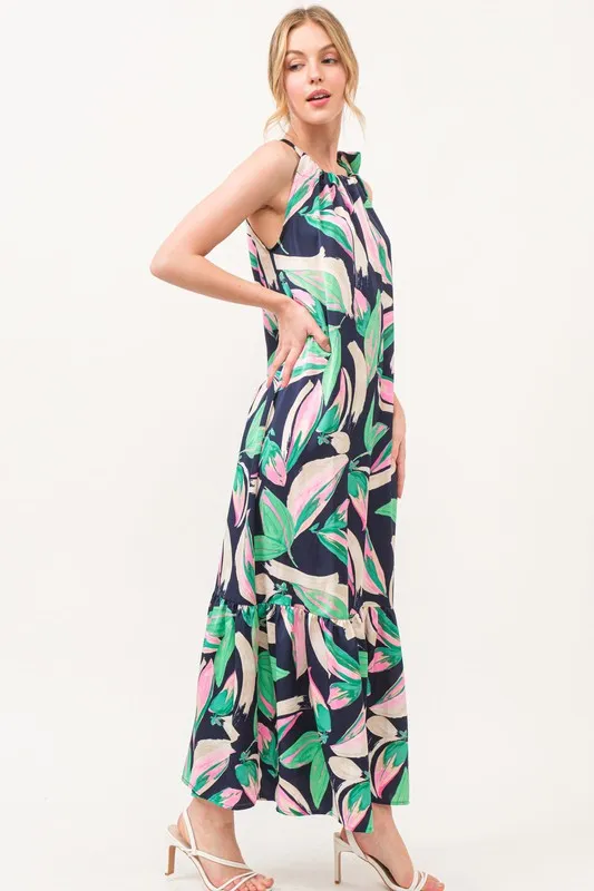 Botanical-Printed-Halterneck-Tiered-Maxi-Dress-Navy-3