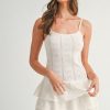 Bow Pointelle Knit Ruffle Mini Dress - Off White