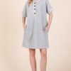 Casual Contrast Trim Henley Dress - Grey