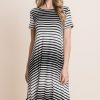 Casual Stripe Round Neck Tee Dress - As Shown