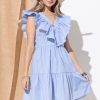 Chevron Ruffle Florence Hem Casual Dress - Sky Blue