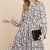 Chiffon Floral Print Belted Dress with Back Zipper - Black Floral