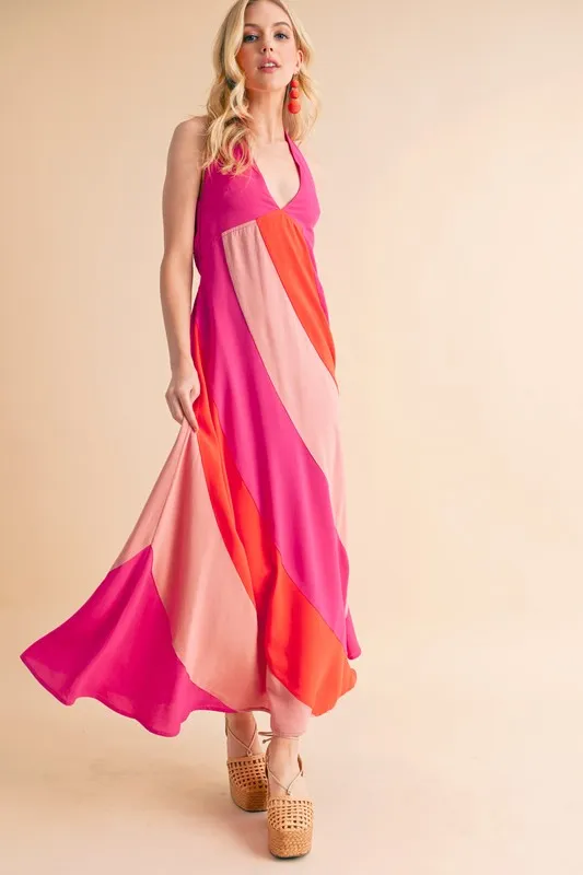 Color-Block-Sleeveless-Maxi-Dress-Pink-Combo-2