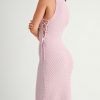 Crochet Side Lace Up Knit Midi Dress - Pink Lavender