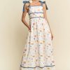Denim Binding Detail Smocking Summer Maxi Dress - Denim Combo