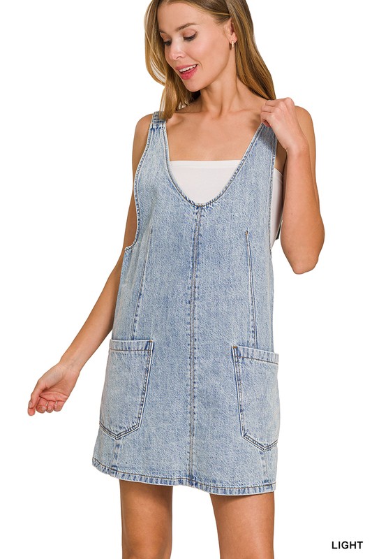 Denim Overall Mini Dress - Light