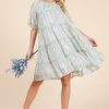 Ditsy Floral Print Sheer Ruffle Detail Mini Dress - Ivory Combo