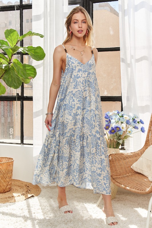 Dress with Bead Detail On Shoulder - Blue