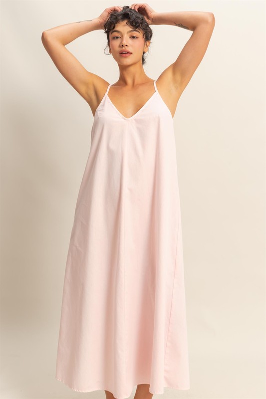 Dyed V-Neck Loose Dress - Soft Pink