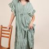 Embroidered Boho Ruffled Midi Dress - Sage