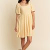 Eyelet Baby Doll Romantic Square Neck Dress - Baby Yellow