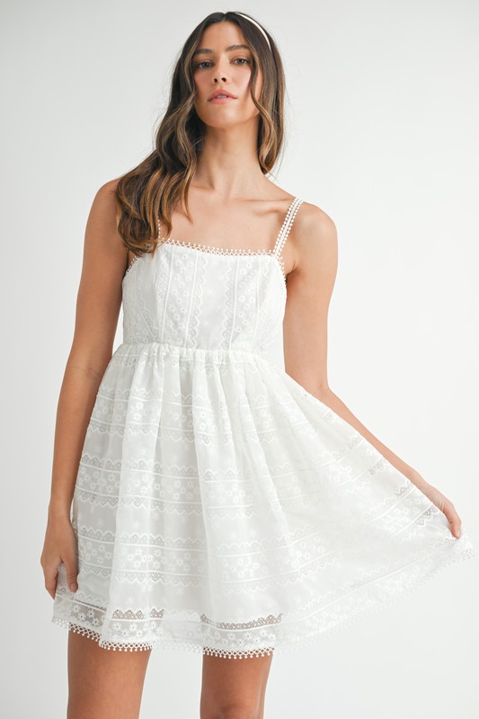 Eyelet Lace Babydoll Mini Cami Dress - Off White