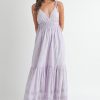 Eyelet Lace Maxi Dress With Side Strap Details - Lavender