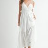 Eyelet Lace Maxi Dress with Side Strap Details - Off White