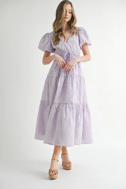 Eyelet-Lace-Puff-Sleeve-V-Neck-Midi-Dress-Lavender-2
