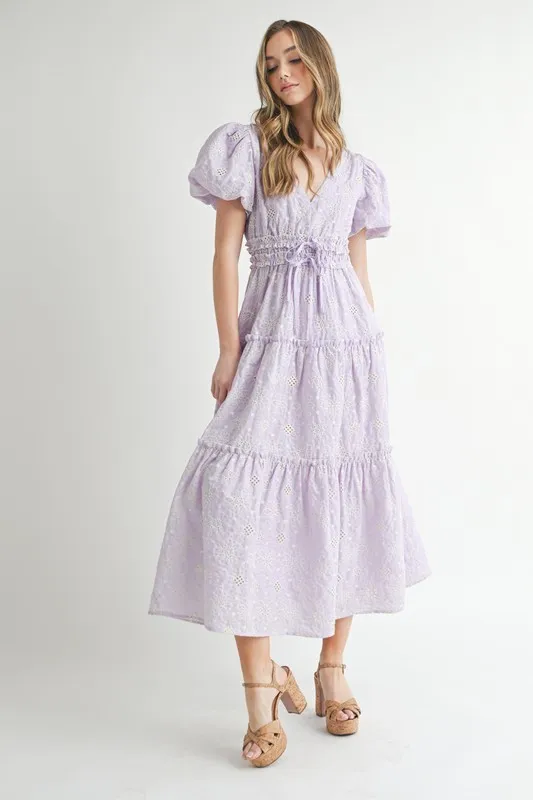 Eyelet-Lace-Puff-Sleeve-V-Neck-Midi-Dress-Lavender-3