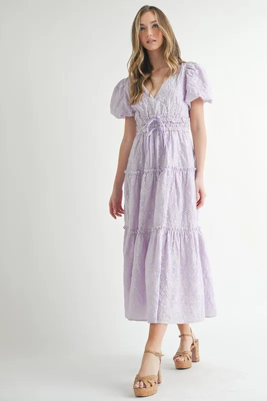Eyelet-Lace-Puff-Sleeve-V-Neck-Midi-Dress-Lavender-4