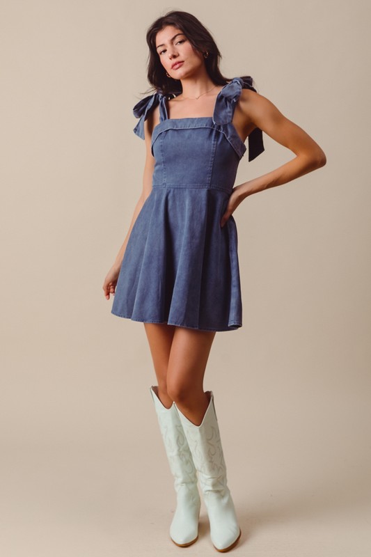Fit and Flare Washed Gameday Dress - Navy