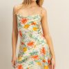 Floral Cowl Neck Flirty Satin Mini Dress - Apple Green