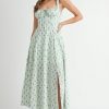 Floral Print Bustier Back Lace Up Midi Dress - Mint