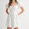 Floral Print Puff Sleeve Mini Dress - Off White