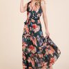 Floral Print Sleeveless Tie Waist Maxi Dress - Multi