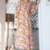 Floral Print Sweetheart Neck Tie Front Midi Dress - Orange Combo