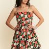 Floral Scalloped Cutout Back Mini Dress - Black