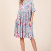 Floral Shirred Dress with Pockets - As Shown