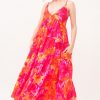 Floral Tiered Maxi Cami Dress with Pockets - Orange Multi