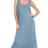 French Terry Twisted Strap Midi Dress - Dusty Blue