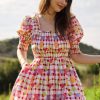 Fruits Printed Smocking Mini Dress - Pink