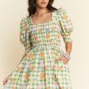Fruits Printed Smocking Mini Dress - Sage