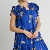 Full Size Cheetah Print Notched Ruffle Layered Cap Sleeve Mini Dress Plus Size - Royal Blue