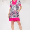 Full Size Floral Surplice Short Sleeve Dress with Pockets Plus Size - Hot Pink
