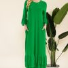 Full Size Modest Midi Dress with 3/4 Ruffle Bell Sleeves Plus Size - Green