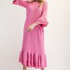 Full Size Textured Ruffle Hem Modest Dress Plus Size - Pink