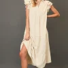 Full Size Tiered Floral Burnout Ruffle Sleeve Midi Dress Plus Size - Cream