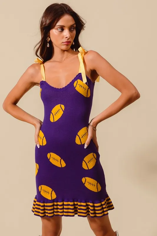 Gameday Football Knitted Mini Dress - Purple/Gold