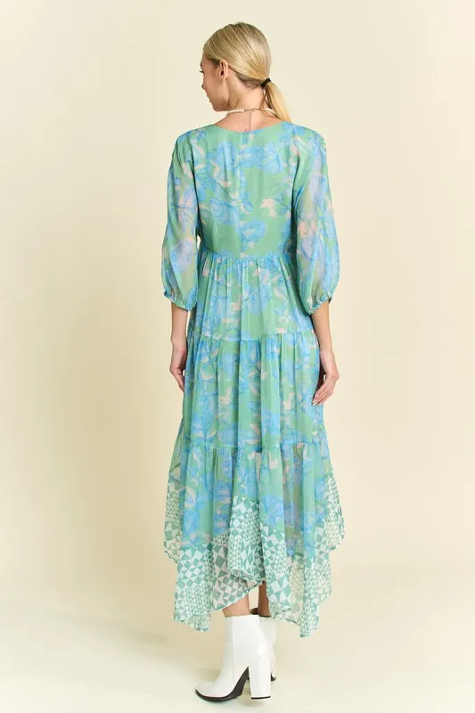 Geo-and-Floral-Print-Mixed-Tiered-Dress-Mint-Green-4