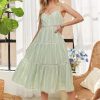 Gingham Detail Washed Dress - Light Green