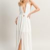 Halter Neck Fitted Waist Flowy Maxi Dress - White