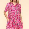 Johnny Collar Babydoll Dress with Side Pockets - Fuchsia