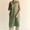 Knit Side Slit Round Neck Sleeveless Dress & Bag - Sage